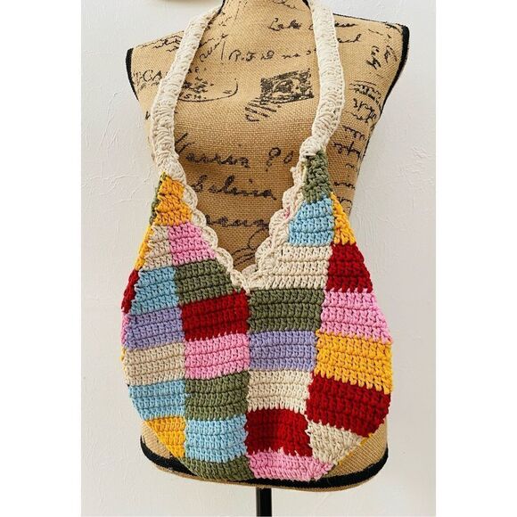 Boho Crocheted Shoulder Bag Purse Snap Closure NWOT - Picture 1 of 5
